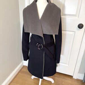 Sam Edelman Black and Gray Belted Coat